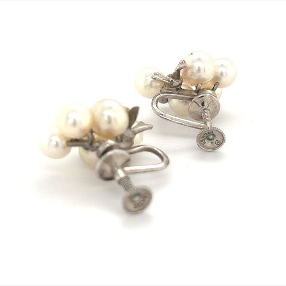 Mikimoto Estate Akoya Pearl Earrings Sterling Silver 6.65 mm 7.2 Gr M235 - Picture 11 of 13